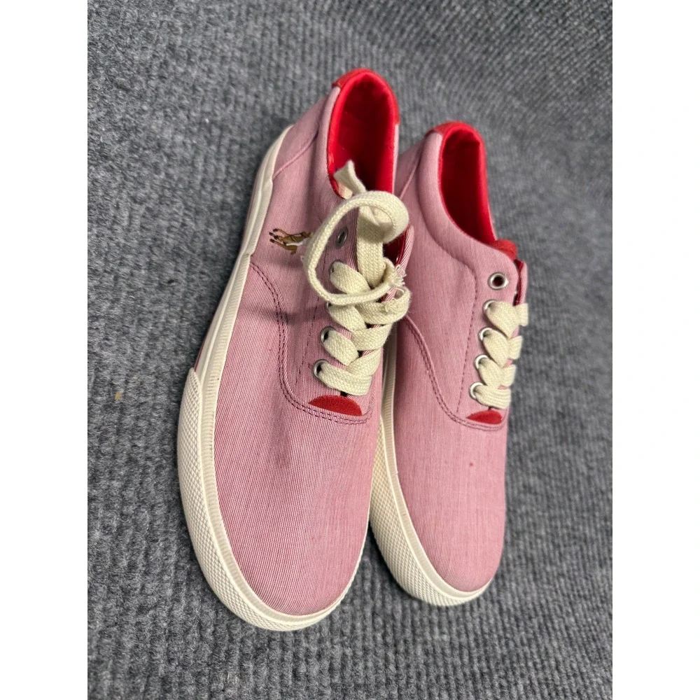 Polo Ralph Lauren Pink Seersucker‎ Canvas Low Top Sneakers Red Trim Mens 10.5